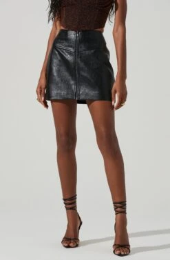Tracy Faux Leather Front Zip Skirt -Outlet Cozi Luxe Store ACS9101 BLACK 4