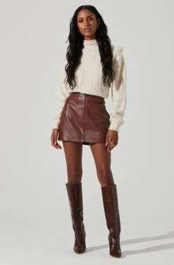 Tracy Faux Leather Front Zip Skirt -Outlet Cozi Luxe Store ACS9101 BROWN 1