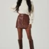 Tracy Faux Leather Front Zip Skirt -Outlet Cozi Luxe Store ACS9101 BROWN 2