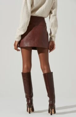 Tracy Faux Leather Front Zip Skirt -Outlet Cozi Luxe Store ACS9101 BROWN 5