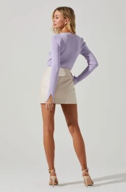 Tracy Faux Leather Front Zip Skirt -Outlet Cozi Luxe Store ACS9101 CREAM 5