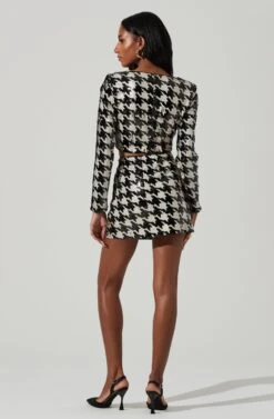 Darby Sequin Houndstooth Mini Skirt -Outlet Cozi Luxe Store ACS9104 BLACKWHITE 4