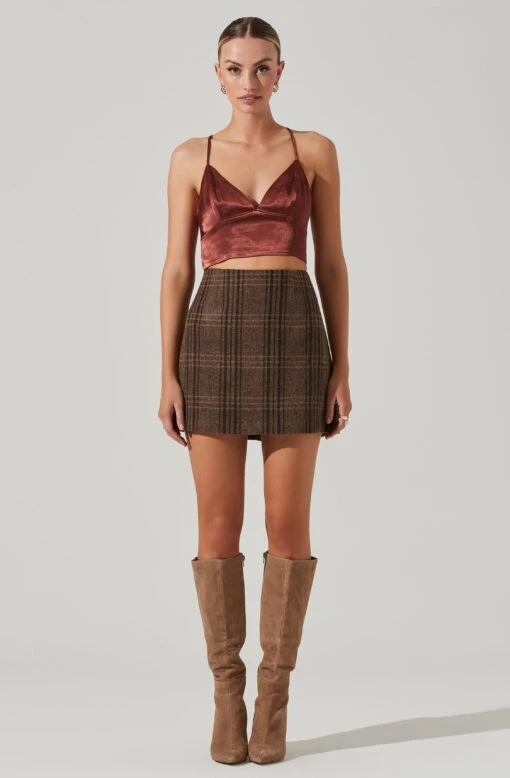 Brina Plaid Mini Skirt -Outlet Cozi Luxe Store ACS9107 BROWNBLACKPLAID 14091
