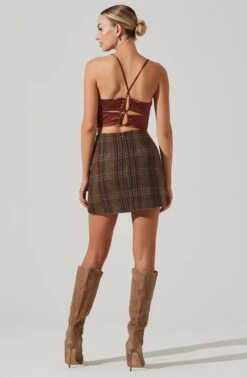 Brina Plaid Mini Skirt -Outlet Cozi Luxe Store ACS9107 BROWNBLACKPLAID 14191