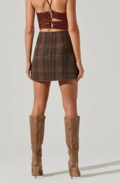 Brina Plaid Mini Skirt -Outlet Cozi Luxe Store ACS9107 BROWNBLACKPLAID 14221