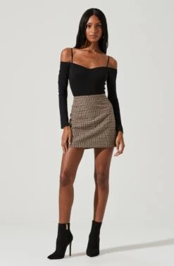 Brina Plaid Mini Skirt -Outlet Cozi Luxe Store ACS9107 BROWNBLACK 0638