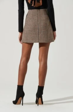 Brina Plaid Mini Skirt -Outlet Cozi Luxe Store ACS9107 BROWNBLACK 0670
