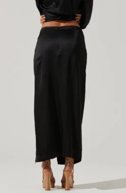 Loretta Satin Wrap Front Midi Skirt -Outlet Cozi Luxe Store ACS9111VR BLACK 4