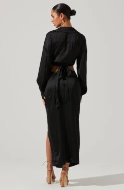 Loretta Satin Wrap Front Midi Skirt -Outlet Cozi Luxe Store ACS9111VR BLACK 5