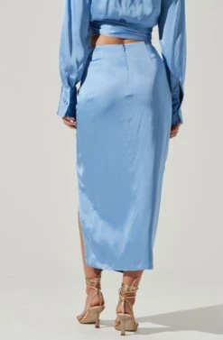 Loretta Satin Wrap Front Midi Skirt -Outlet Cozi Luxe Store ACS9111VR BLUE 4