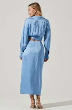 Loretta Satin Wrap Front Midi Skirt -Outlet Cozi Luxe Store ACS9111VR BLUE 5