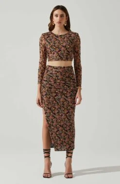 Louisa Floral Midi Skirt -Outlet Cozi Luxe Store ACS9132 BLACKORANGEMULTI 1
