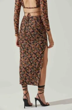 Louisa Floral Midi Skirt -Outlet Cozi Luxe Store ACS9132 BLACKORANGEMULTI 4