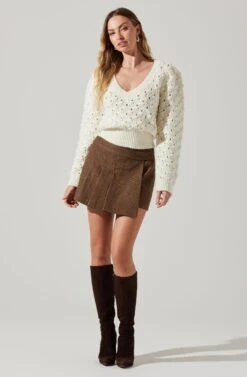 Theodora Pleated Mini Skirt -Outlet Cozi Luxe Store ACS9141 BROWN 2