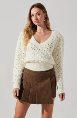 Theodora Pleated Mini Skirt -Outlet Cozi Luxe Store ACS9141 BROWN 3