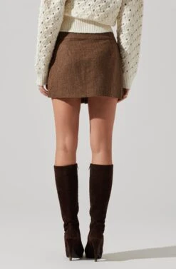 Theodora Pleated Mini Skirt -Outlet Cozi Luxe Store ACS9141 BROWN 5