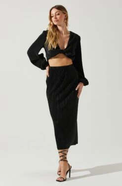 Cataleya Plisse Midi Skirt -Outlet Cozi Luxe Store ACS9143 BLACK 2