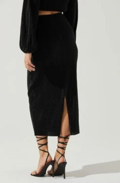 Cataleya Plisse Midi Skirt -Outlet Cozi Luxe Store ACS9143 BLACK 5