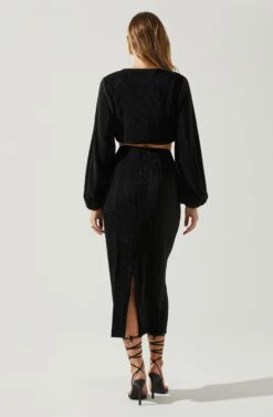 Cataleya Plisse Midi Skirt -Outlet Cozi Luxe Store ACS9143 BLACK 6