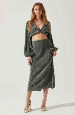 Cataleya Plisse Midi Skirt -Outlet Cozi Luxe Store ACS9143 DARKSAGE 1