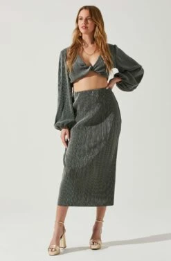 Cataleya Plisse Midi Skirt -Outlet Cozi Luxe Store ACS9143 DARKSAGE 2