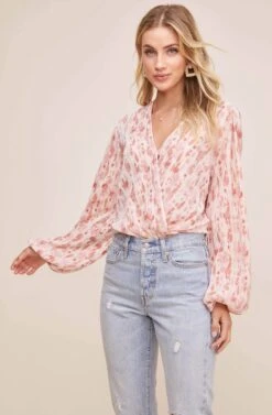 Long Sleeve Plisse Tie Dye Bodysuit