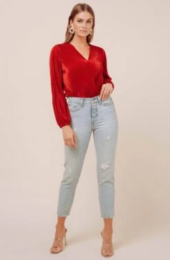 Long Sleeve Plisse Bodysuit -Outlet Cozi Luxe Store ACT13115B RUST 1