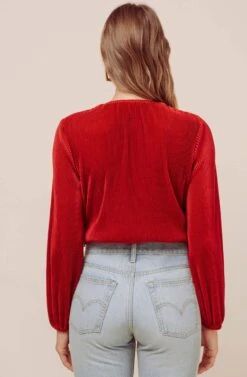 Long Sleeve Plisse Bodysuit -Outlet Cozi Luxe Store ACT13115B RUST 5