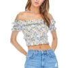 Tori Off Shoulder Crop Top -Outlet Cozi Luxe Store ACT13350 BLUE PINK FLORAL 00