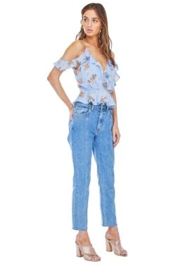 April Floral Top -Outlet Cozi Luxe Store ACT13385B BLUE PEACH FLORAL 02