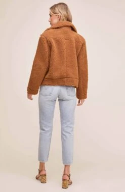 Faux Shearling Moto Jacket -Outlet Cozi Luxe Store ACT13878 CARAMEL 4