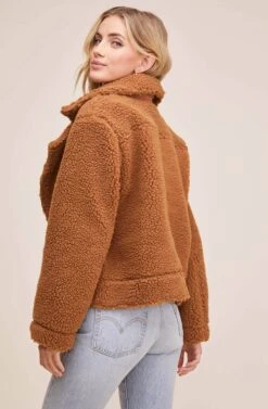 Faux Shearling Moto Jacket -Outlet Cozi Luxe Store ACT13878 CARAMEL 5