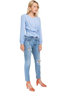 Long Sleeve Full Wrap Top -Outlet Cozi Luxe Store ACT15021 BLUE PINK MULTI 02