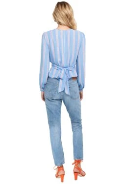 Long Sleeve Full Wrap Top -Outlet Cozi Luxe Store ACT15021 BLUE PINK MULTI 03