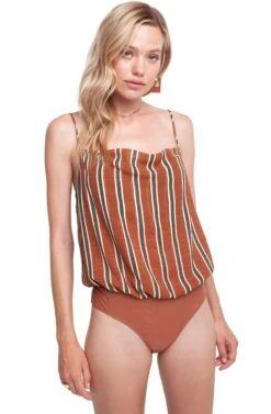 Cowl Cami Bodysuit -Outlet Cozi Luxe Store ACT15040 BROWN GREEN 04