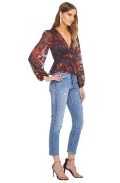 Gianna Blouse Top -Outlet Cozi Luxe Store ACT15127 PLUM RED FLORAL 02