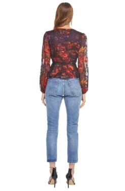 Gianna Blouse Top -Outlet Cozi Luxe Store ACT15127 PLUM RED FLORAL 03