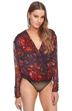 Maren Floral Bodysuit 12 Maren Floral Bodysuit -Outlet Cozi Luxe Store ACT15128 PLUM RED FLORAL 04