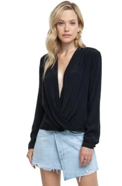 Long Sleeve Surplice Top -Outlet Cozi Luxe Store ACT15231 BLACK 00