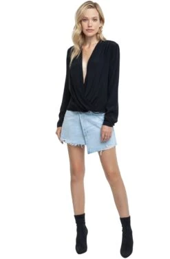 Long Sleeve Surplice Top -Outlet Cozi Luxe Store ACT15231 BLACK 01