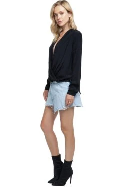 Long Sleeve Surplice Top -Outlet Cozi Luxe Store ACT15231 BLACK 02