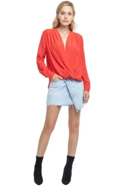 Long Sleeve Surplice Top -Outlet Cozi Luxe Store ACT15231 RED 01