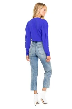 Pleated V-Neck Bodysuit -Outlet Cozi Luxe Store ACT15293 BLUE IRIS 03