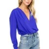 Pleated V-Neck Bodysuit -Outlet Cozi Luxe Store ACT15293 BLUE IRIS 04