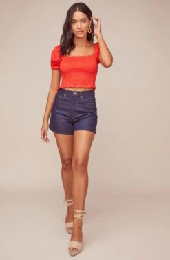 Mason Puff Sleeve Crop Top -Outlet Cozi Luxe Store ACT15321B RED 1