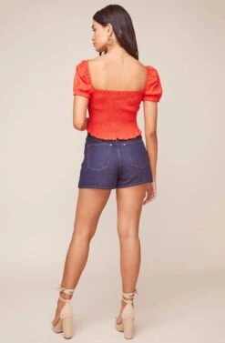Mason Puff Sleeve Crop Top -Outlet Cozi Luxe Store ACT15321B RED 3