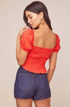Mason Puff Sleeve Crop Top -Outlet Cozi Luxe Store ACT15321B RED 4