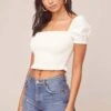 Mason Puff Sleeve Crop Top -Outlet Cozi Luxe Store ACT15321B WHITE 2