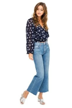 Long Sleeve Tie Back Blouse -Outlet Cozi Luxe Store ACT15338 NAVY MULTI FLORAL 02