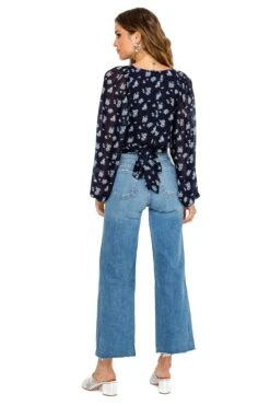Long Sleeve Tie Back Blouse -Outlet Cozi Luxe Store ACT15338 NAVY MULTI FLORAL 03